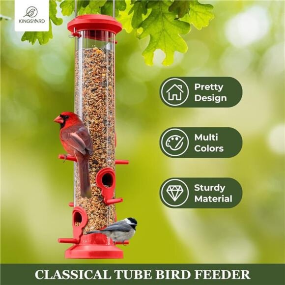 New 2 Pack Tube Bird Feeders for Outdoors Hanging, Premium Hard Plastic - Picture 2 of 6